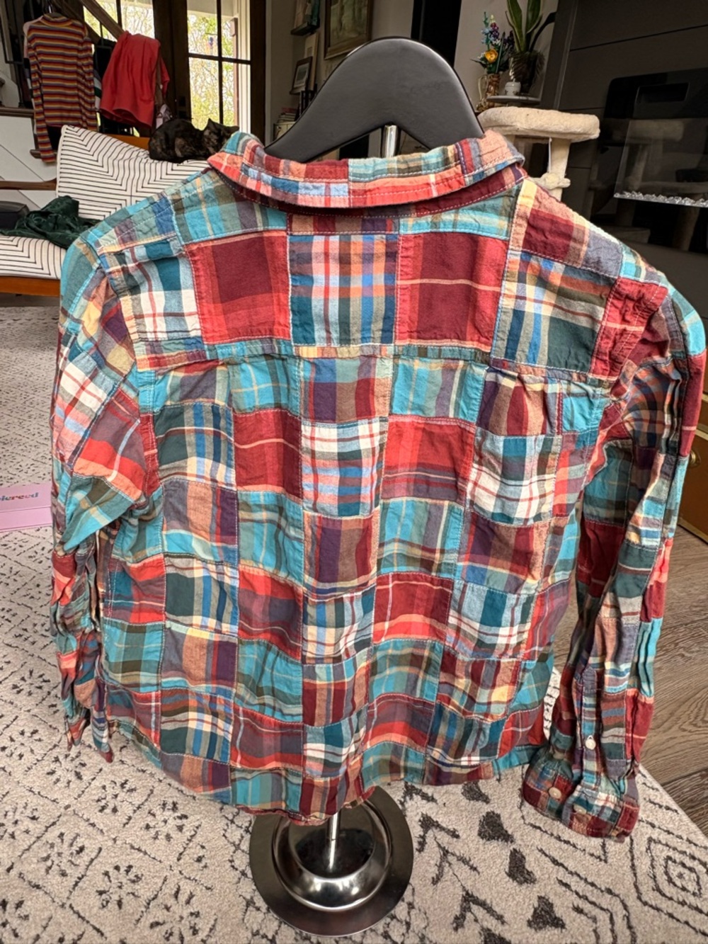 L.L. Bean Red Teal Multi Plaid Button-Down Shirt - Picture 4 of 4